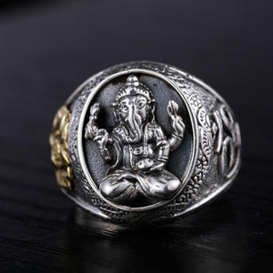 Goldener "Lotus Ganesha" - Silber Ring - LAMIVA.de