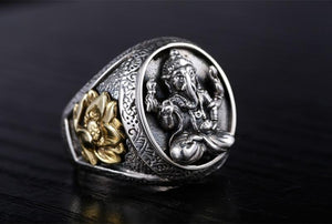 Goldener "Lotus Ganesha" - Silber Ring - LAMIVA.de